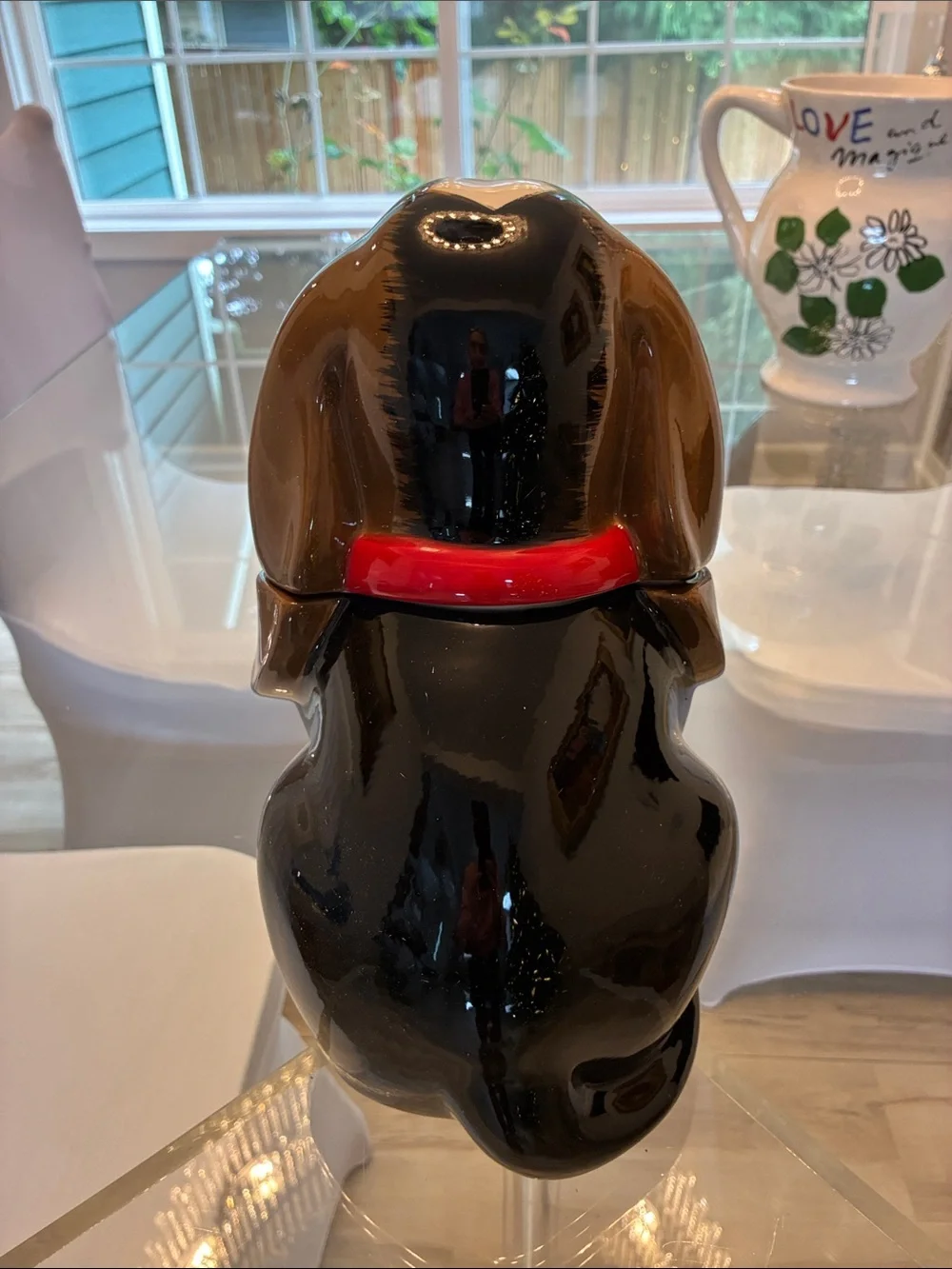 The Pioneer Woman Brown & White Ceramic Dog Treat Jar with Red Collar Accent